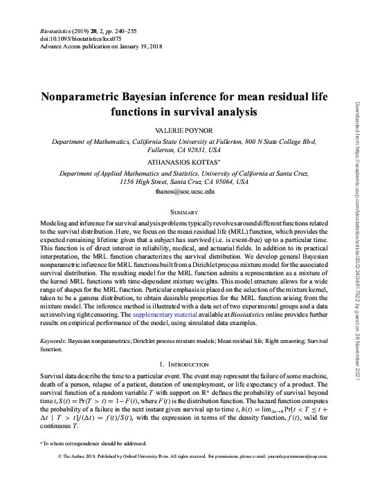 (PDF) Nonparametric Bayesian inference for mean residual life functions ...