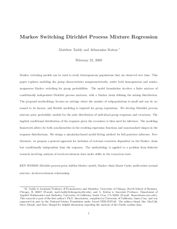 (PDF) Markov Switching Dirichlet Process Mixture Regression