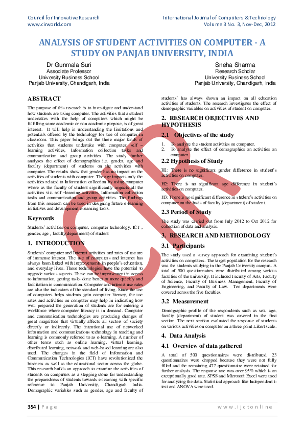 (PDF) Analysis of Student Activities on Computer - a Study on Punjab ...