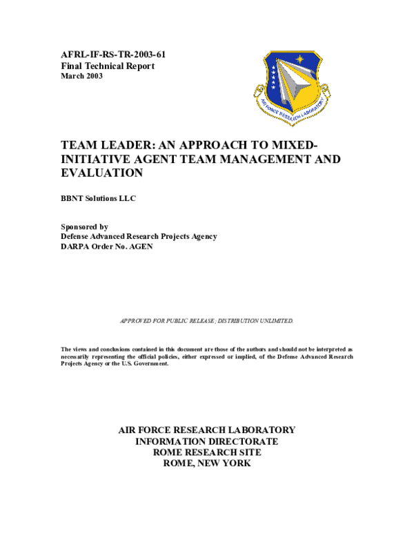 (PDF) Team Leader: An Approach to Mixed-Initiative Agent Team ...