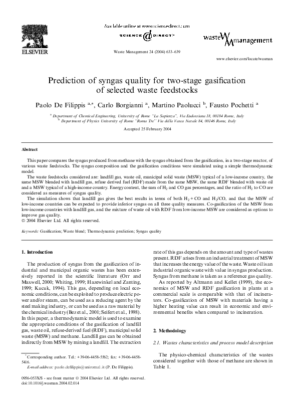 (PDF) Prediction of syngas quality for two-stage gasification of ...