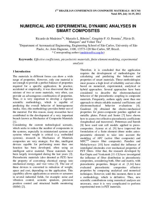 (PDF) Numerical and experimental dynamic analyses in smart composites