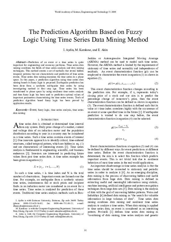 (PDF) The Prediction Algorithm Based on Fuzzy Logic Using Time Series ...