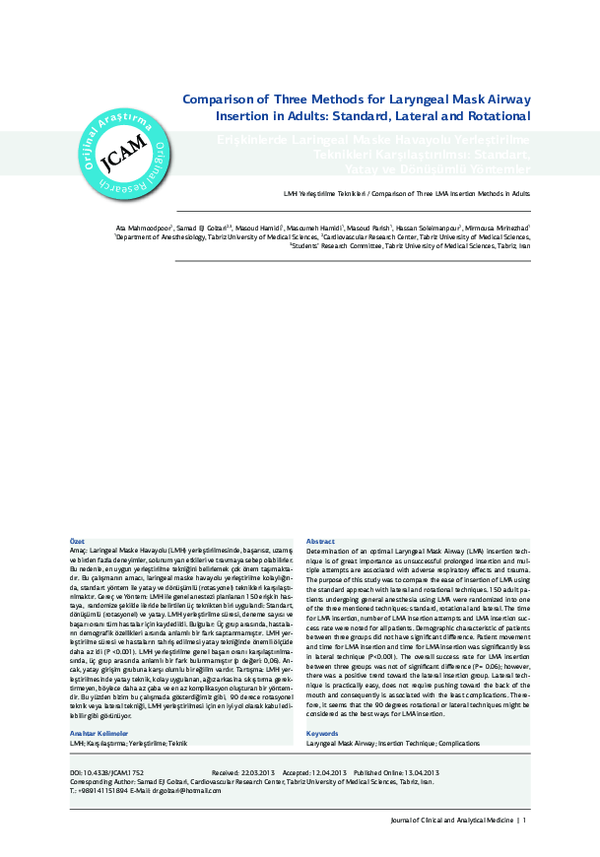 (PDF) Comparison of Three Methods for Laryngeal Mask Airway Insertion ...