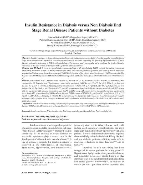 (PDF) Insulin resistance in dialysis versus non dialysis end stage ...