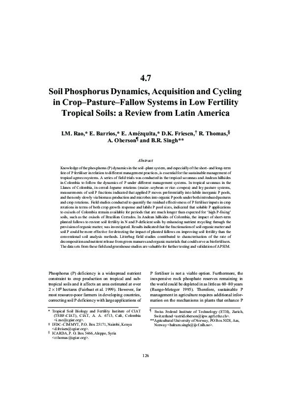 (PDF) Soil Phosphorus dynamics, acquisition and cycling in Crop-Pasture ...