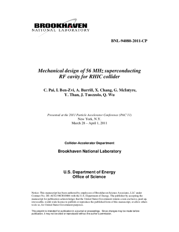 (PDF) Mechanical design of 56 MHz superconducting RF cavity for RHIC ...