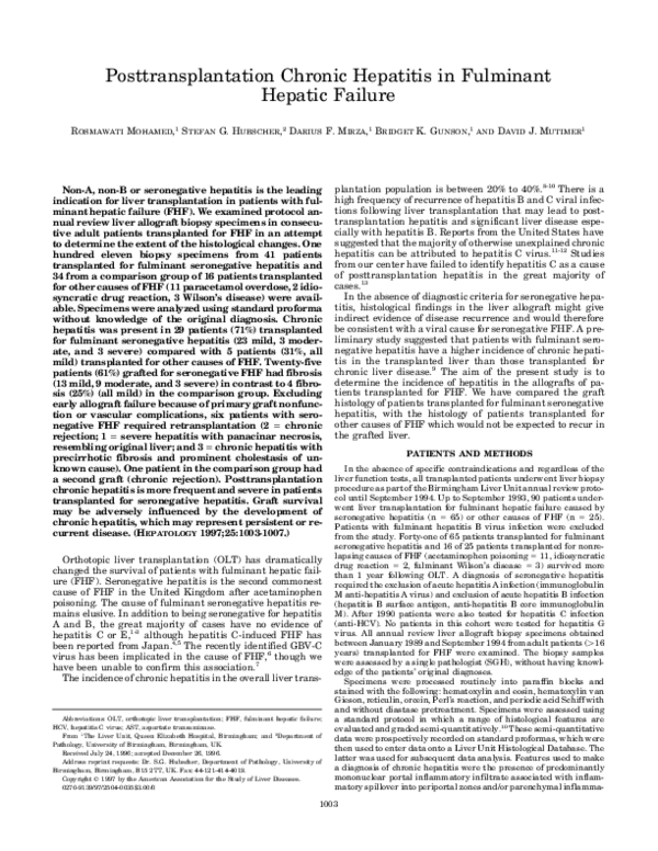 (PDF) Posttransplantation chronic hepatitis in fulminant hepatic failure