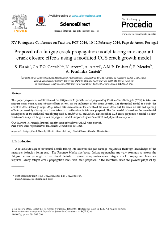 (PDF) Proposal of a fatigue crack propagation model taking into account ...