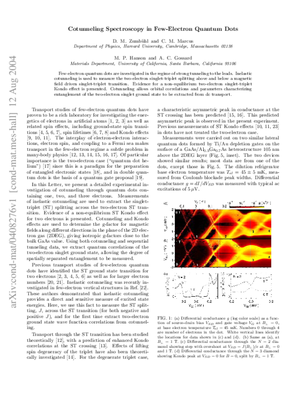 (PDF) Cotunneling spectroscopy in few-electron quantum dots