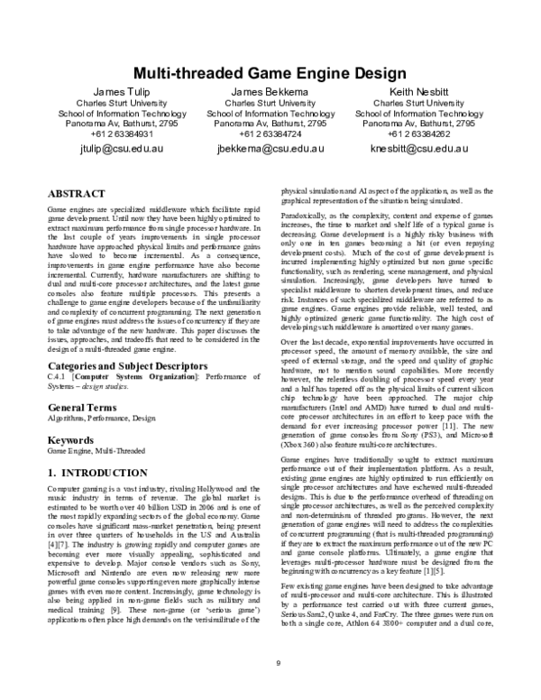 (PDF) Multithreaded game engine design Keith Nesbitt Academia.edu