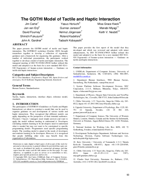(PDF) The GOTHI model of tactile and haptic interaction