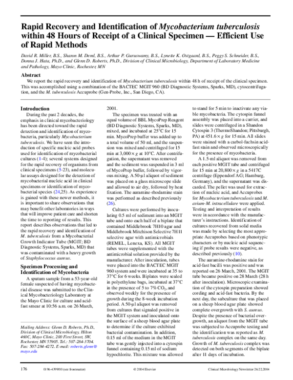 (PDF) Rapid recovery and identification of Mycobacterium tuberculosis ...