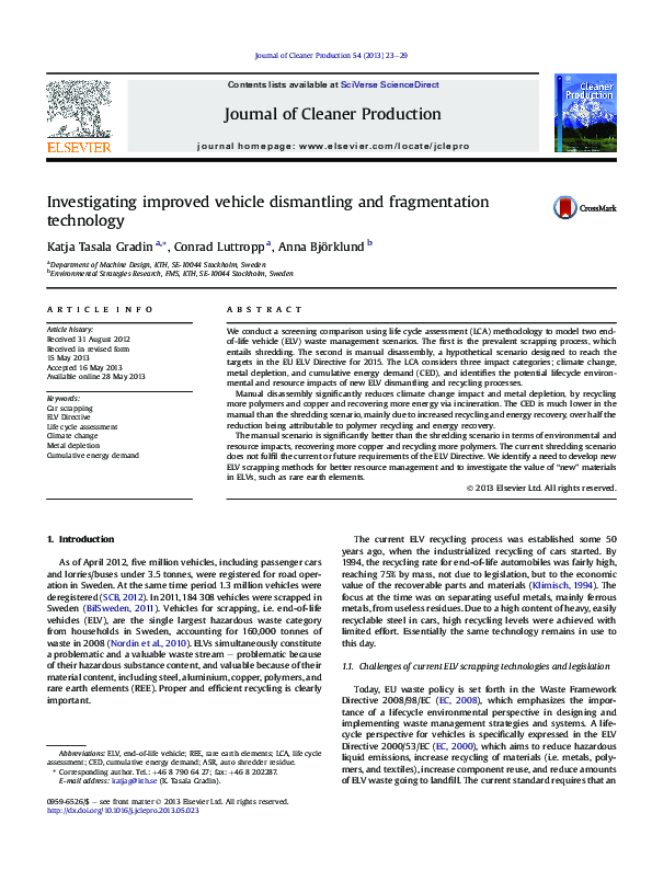 (PDF) Investigating improved vehicle dismantling and fragmentation ...
