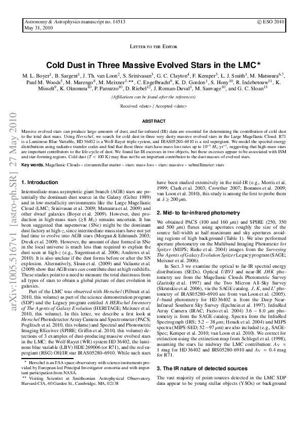 (PDF) Cold dust in three massive evolved stars in the LMC