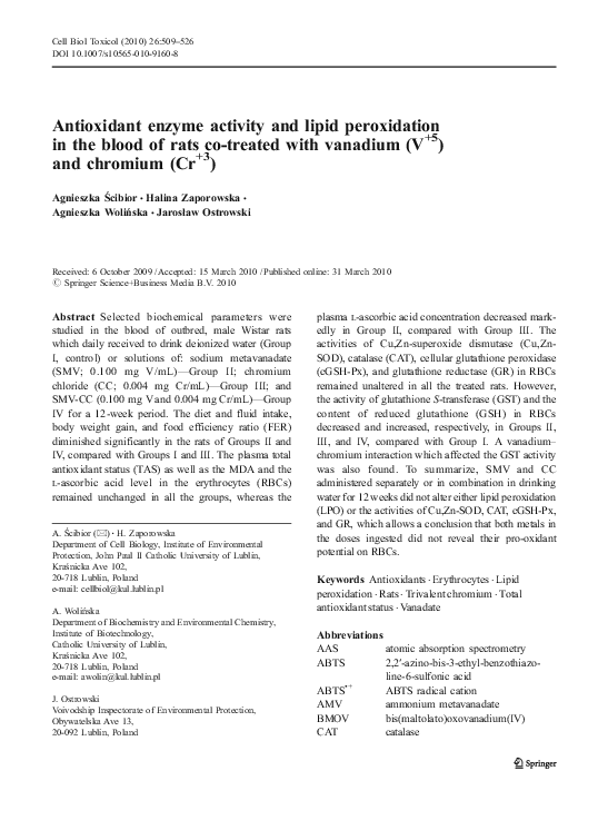 (PDF) Antioxidant enzyme activity and lipid peroxidation in the blood ...