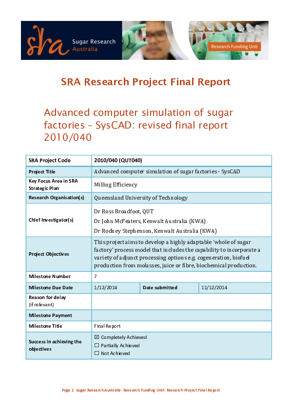 (PDF) Advanced computer simulation of sugar factories - SysCAD: revised ...