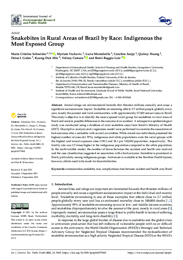 (PDF) Snakebites in Rural Areas of Brazil by Race Indigenous the Most Exposed Group Myriam