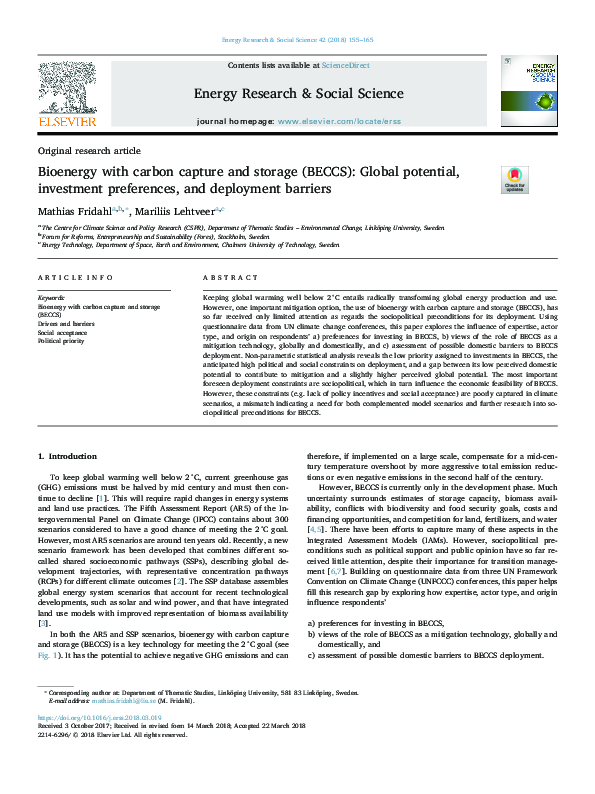 (PDF) Bio-Energy with Carbon Capture and storage (BECCS) – the ...
