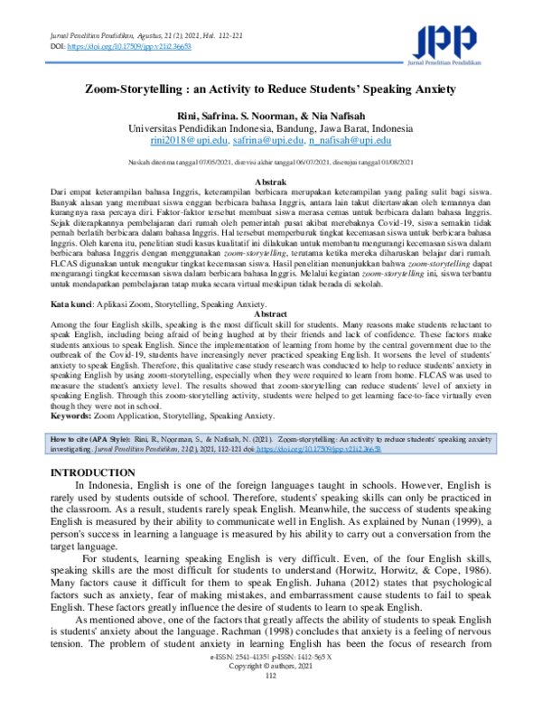 (PDF) Zoom-Storytelling : an Activity to Reduce Students’ Speaking Anxiety