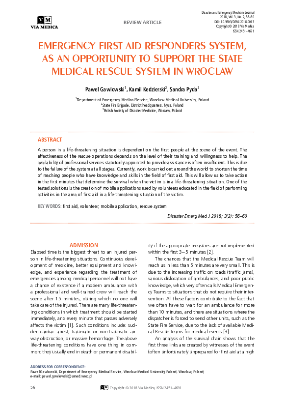 (PDF) Emergency First Aid Responders System, as an opportunity to ...
