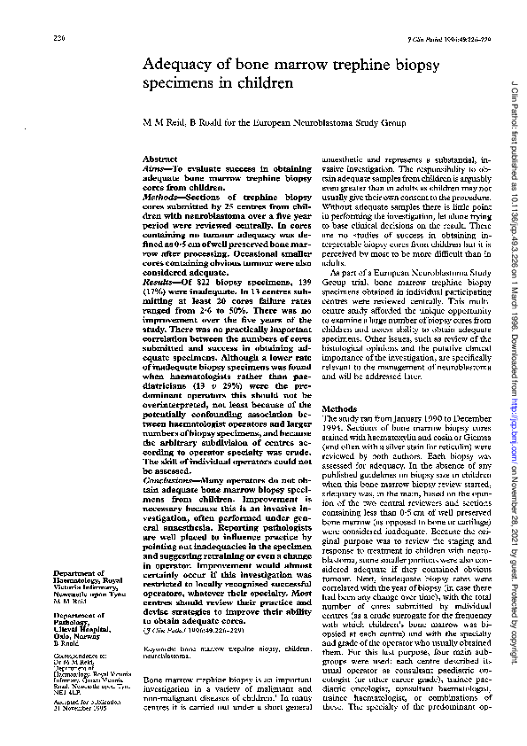 (PDF) Adequacy of bone marrow trephine biopsy specimens in children