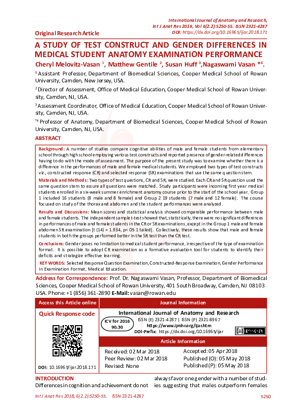 (PDF) A Study of Test Construct and Gender Differences in Medical ...