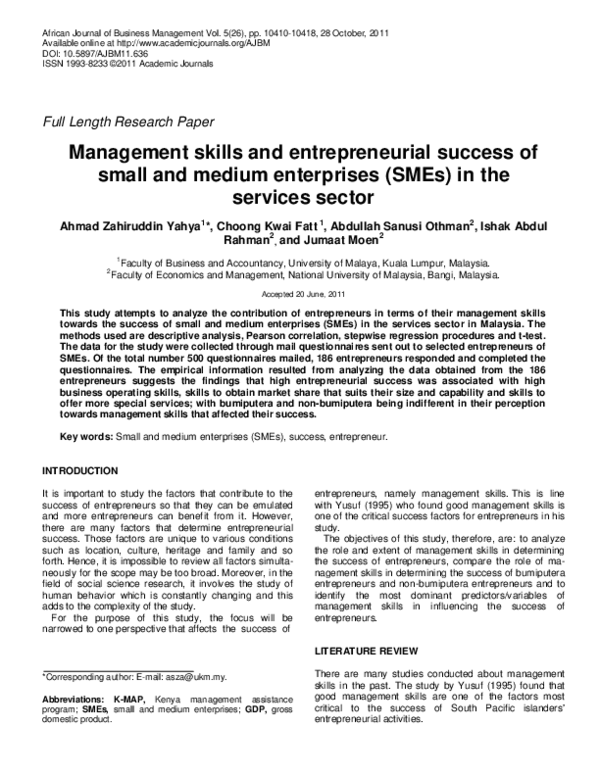 (PDF) Management skills and entrepreneurial success of small and medium ...