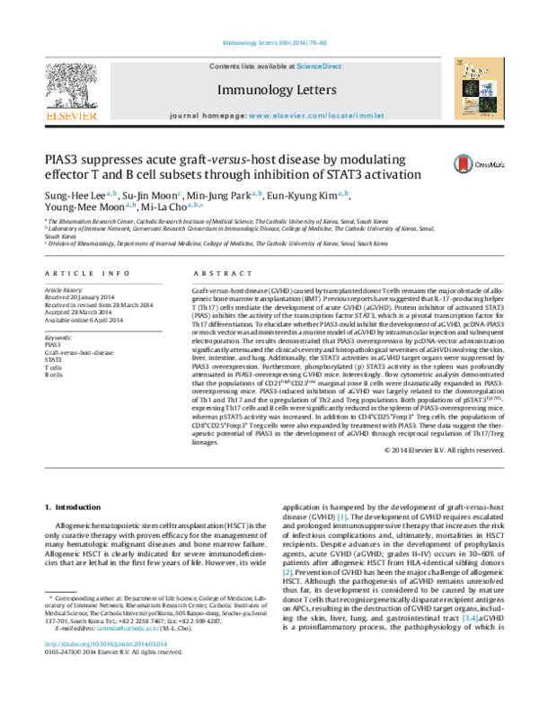 (PDF) PIAS3 suppresses acute graft-versus-host disease by modulating ...