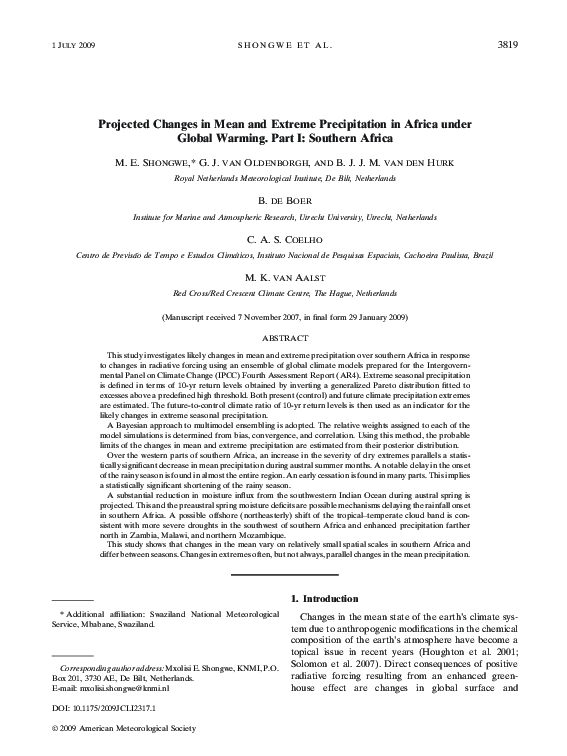 (PDF) Projected changes in mean and extreme precipitation in Africa ...