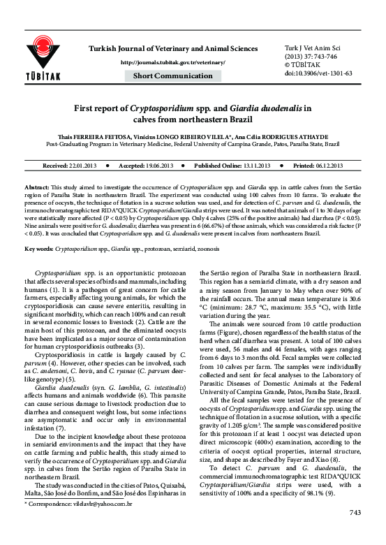 (PDF) First report of Cryptosporidium spp. and Giardia duodenalis in ...