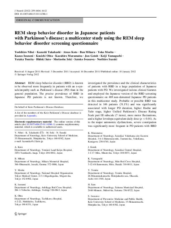 (PDF) REM sleep behavior disorder in Japanese patients with Parkinson’s