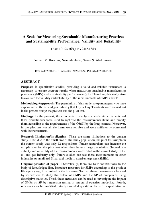 (PDF) A Scale for Measuring Sustainable Manufacturing Practices and ...