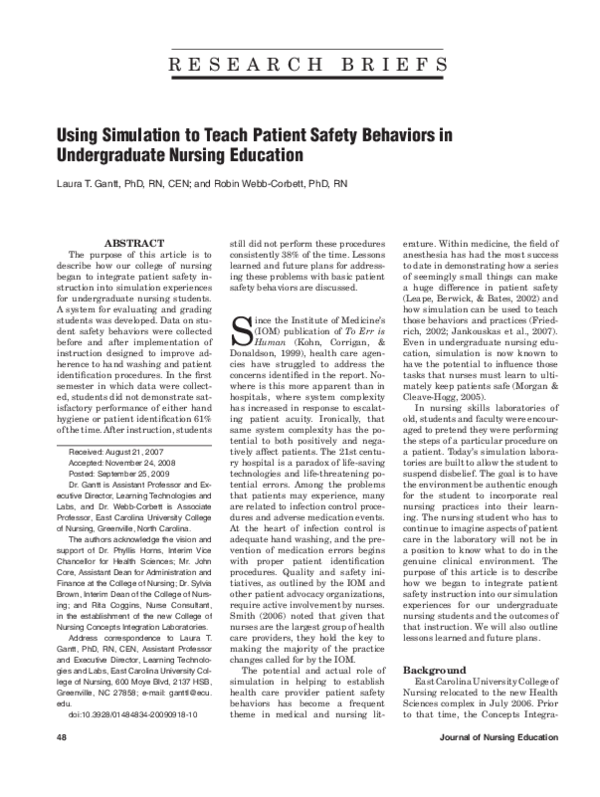 (PDF) Using Simulation to Teach Patient Safety Behaviors in ...