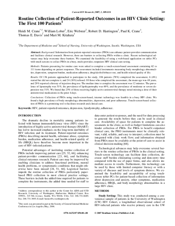 (PDF) Routine Collection of Patient-Reported Outcomes In An HIV Clinic ...