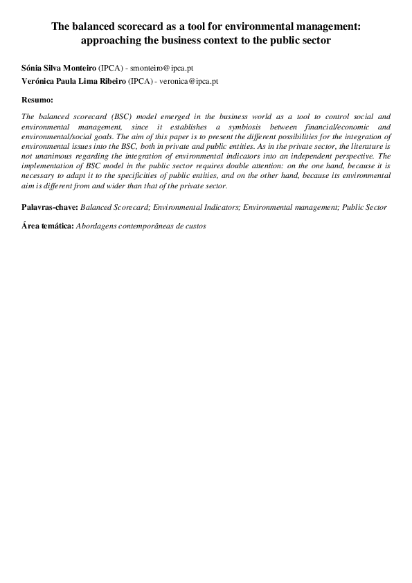 (PDF) The balanced scorecard as a tool for environmental management