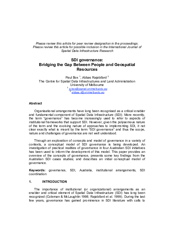 (PDF) SDI governance: Bridging the Gap Between People and Geospatial ...