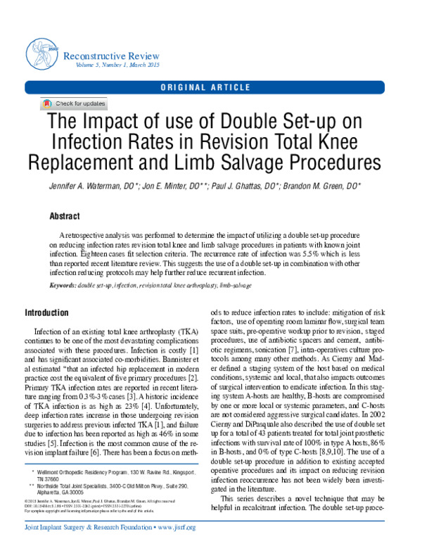 (PDF) The Impact of use of Double Set-up on Infection Rates in Revision ...