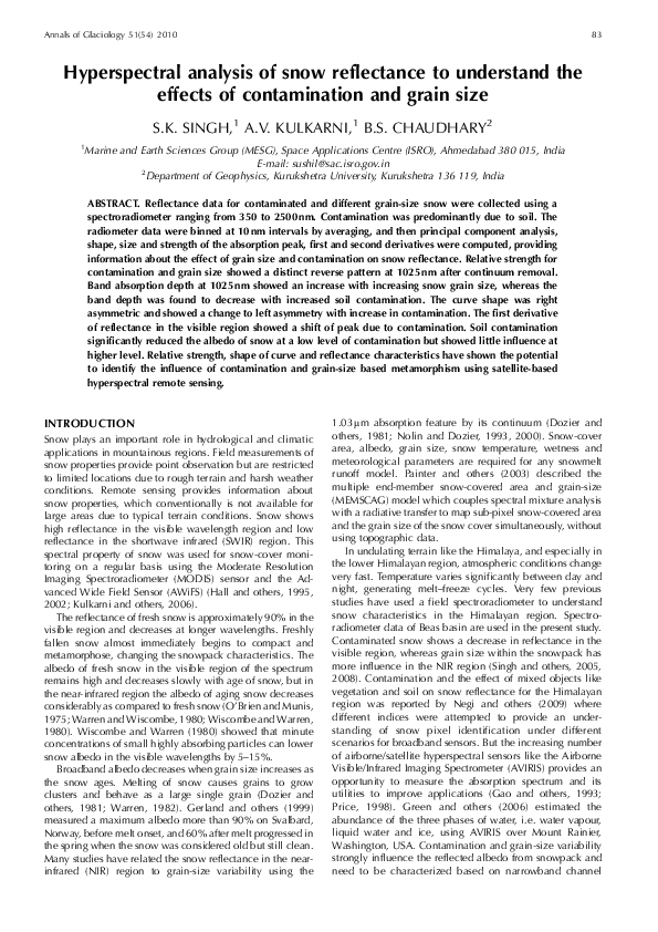 (PDF) Hyperspectral analysis of snow reflectance to understand the ...
