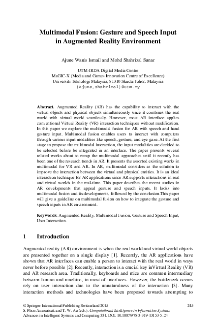 (PDF) Multimodal Fusion: Gesture and Speech Input in Augmented Reality ...