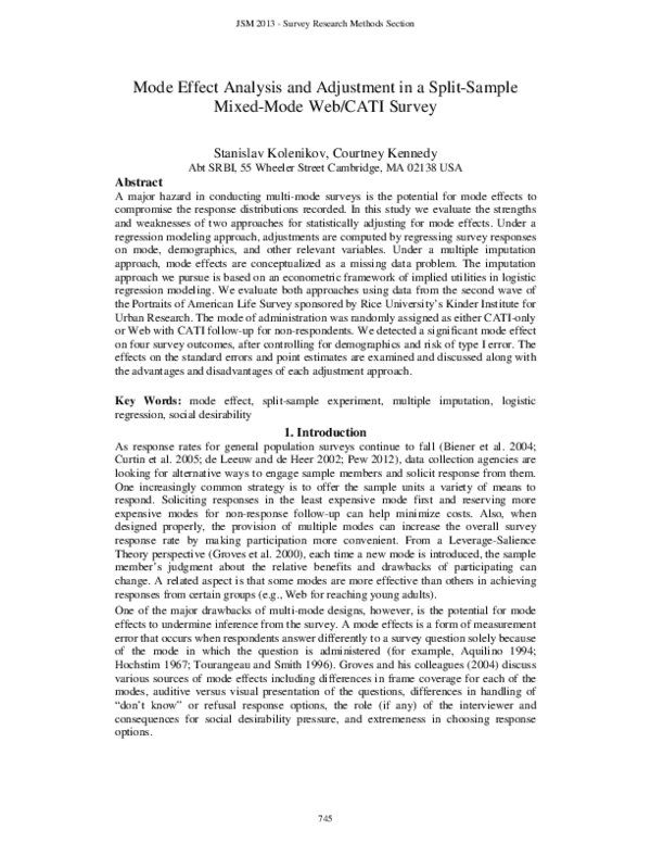 (PDF) Mode Effect Analysis and Adjustment in a Split-Sample Mixed-Mode ...
