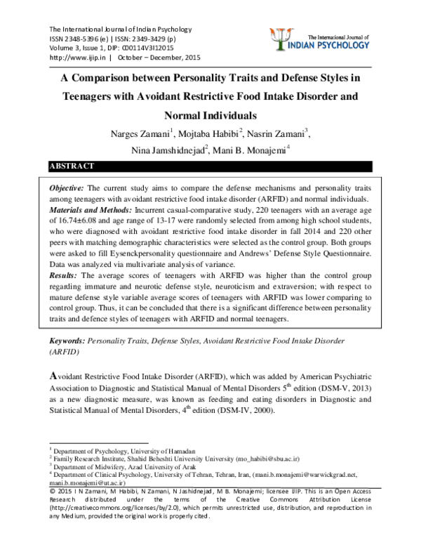 (PDF) A Comparison between Personality Traits and Defense Styles in ...