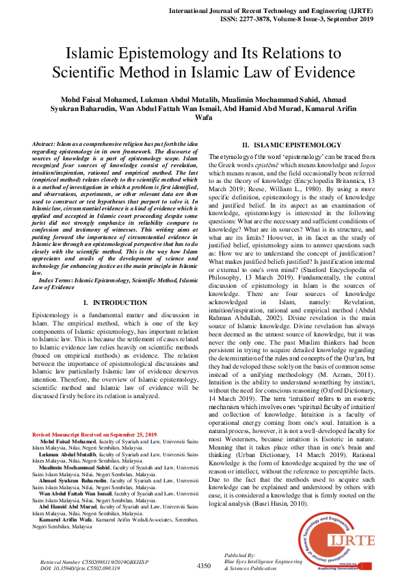 (PDF) Islamic Epistemology and Its Relations to Scientific Method in ...