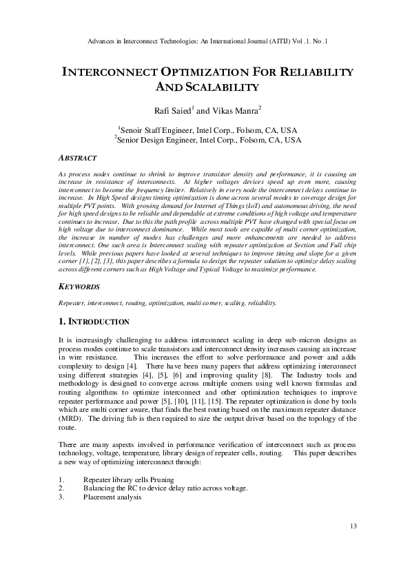(PDF) Interconnect Optimization for Reliability and Scalability