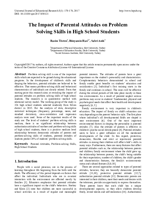 (PDF) The Impact of Parental Attitudes on Problem Solving Skills in ...