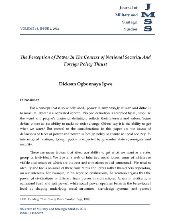 (PDF) The Perception of Power In The Context of National Security And ...