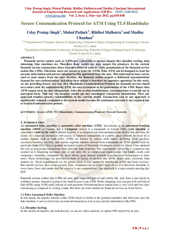 (PDF) Secure Communication Protocol for ATM Using TLS Handshake