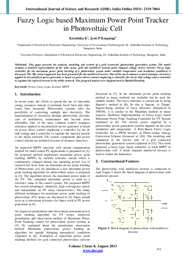 (PDF) Fuzzy Logic based Maximum Power Point Tracker in Photovoltaic Cell
