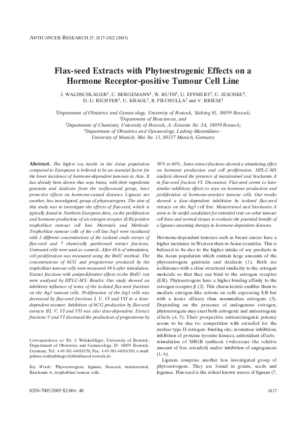 (PDF) Flaxseed extracts with phytoestrogenic effects on a hormone