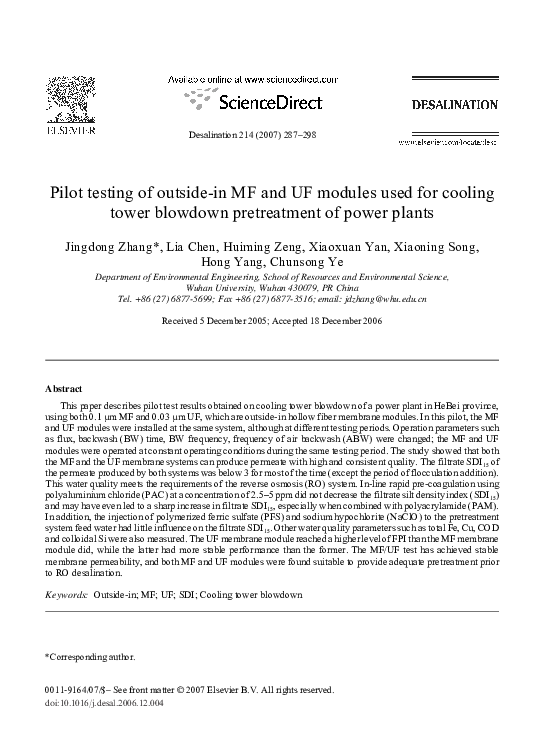 (PDF) Pilot testing of outside-in MF and UF modules used for cooling ...